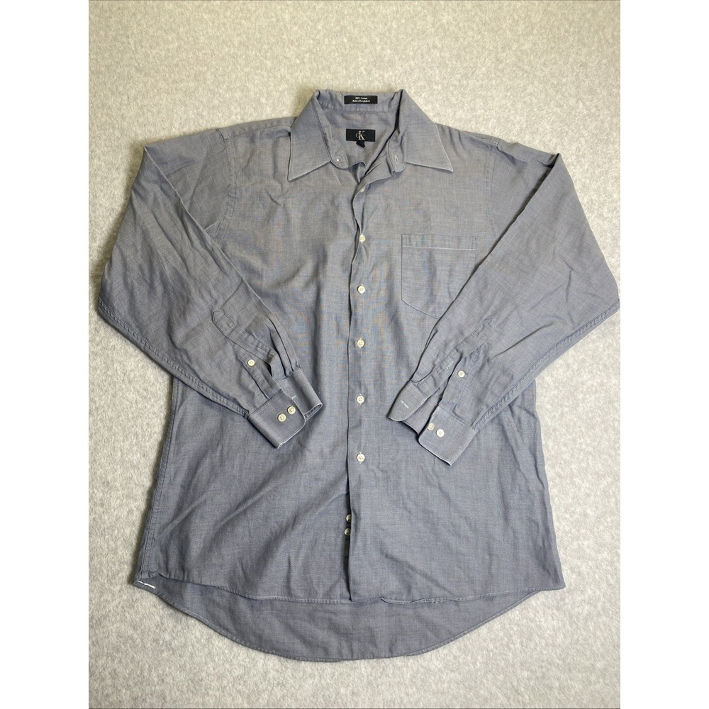 Calvin Klein Mens Dress Shirt Sz L 16 34/35 Gray 100% Cotton Long Sleeve Regular